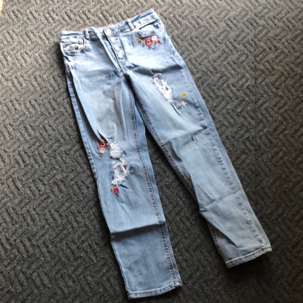 Cat & Jack Light Blue Girls Jeans with Colorful Embroidery